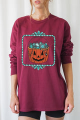 UL240-E3140 Halloween turquoise pumpkin Long Sleeve Tee $13.75