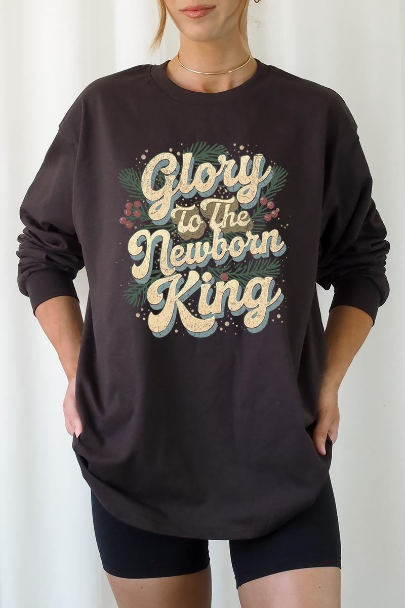 UL240-E3220 Glory to the Newborn King Graphic Long Sleeve Tee $13.75