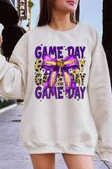 UL180P-E3092 Purple Yellow Football GameDay Bow Plus Sweatshirt $25