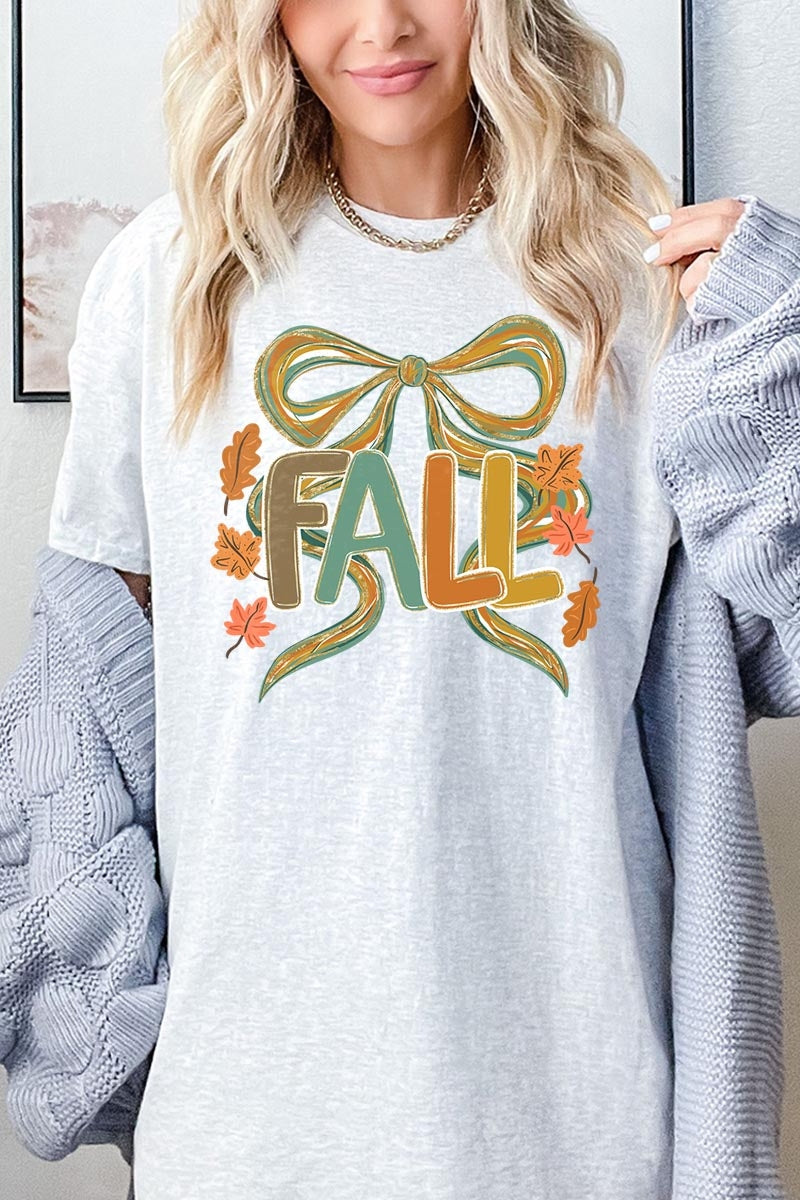 5000-E3121 Fall Brushstroke Bow Graphic Heavy Cotton Tee $9