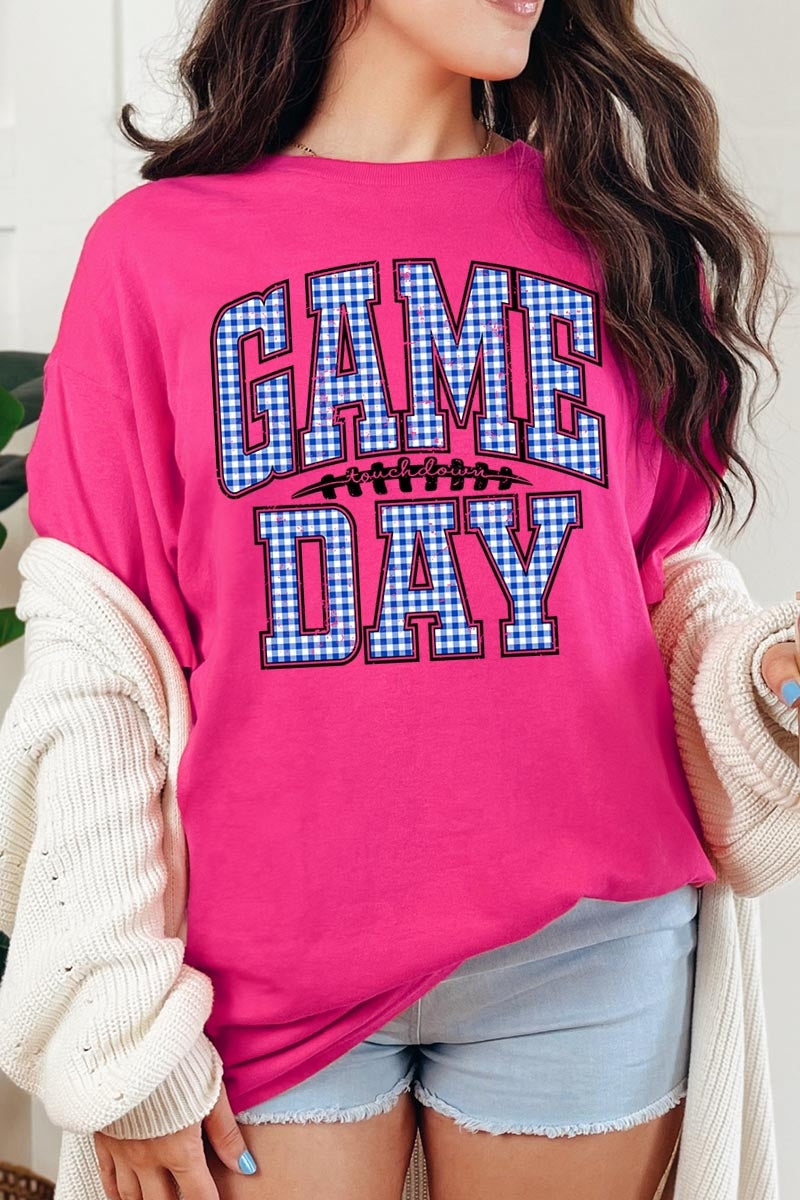 5000-E3130 Blue Gingham Game Day Graphic Heavy Cotton Tee $9