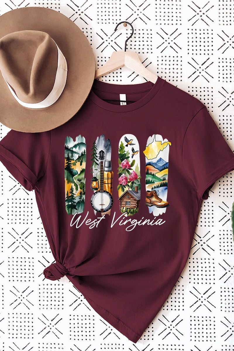 US3001-E3061WV West Virginia State Brushstroke Graphic Tee $12.5