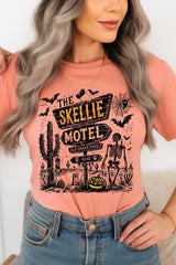 US3001P-E3108 Skellie Motel Halloween Graphic Plus Tee $16