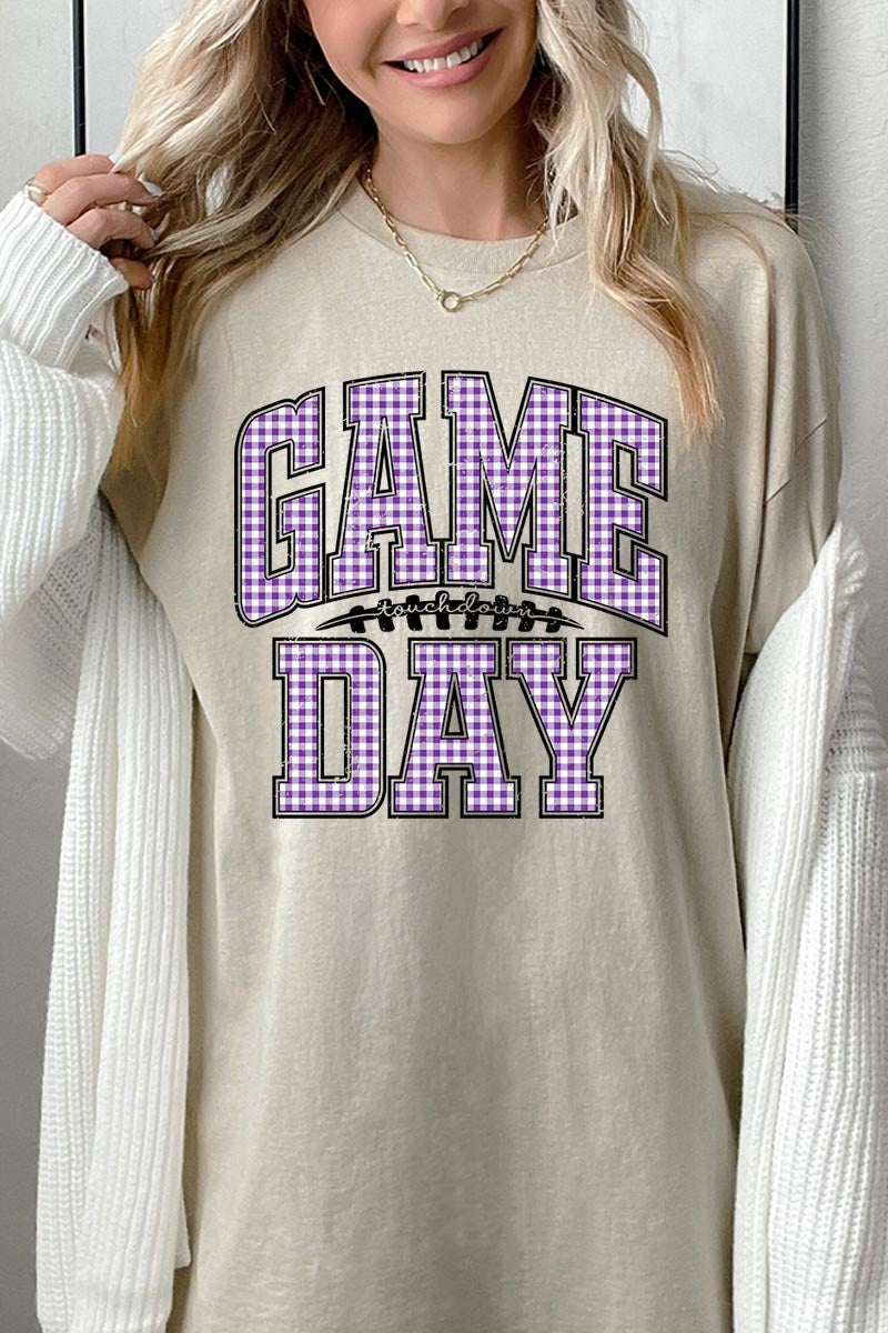 5000P-E3127 Purple Gingham Game Day Plus Heavy Cotton Tee $12.75