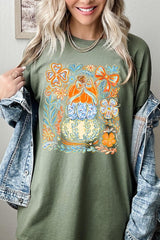 5000P-E3153 Floral Pumpkin Stack Graphic Plus Heavy Cotton Tee $12.75