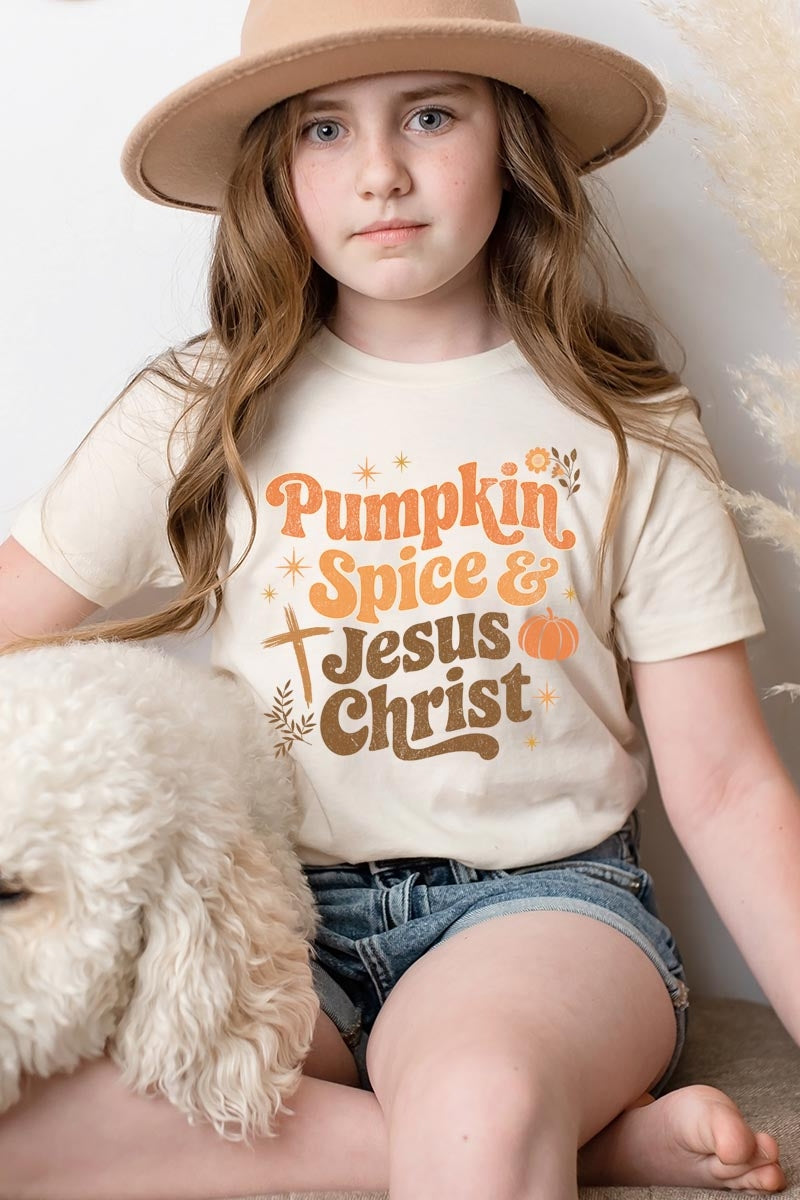 US3001Y-E3164Z Pumpkin Spice & Jesus Kids Graphic Tee $11