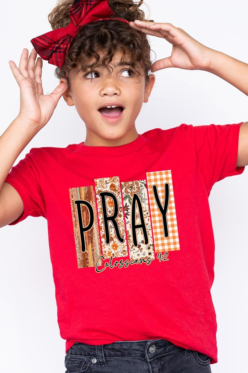 US3001Y-E3166Z Pray Fall Christian Kids Graphic Tee $11