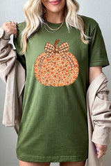 US3001-E3135 Floral Fall Pumpkin Graphic Tee $12.5