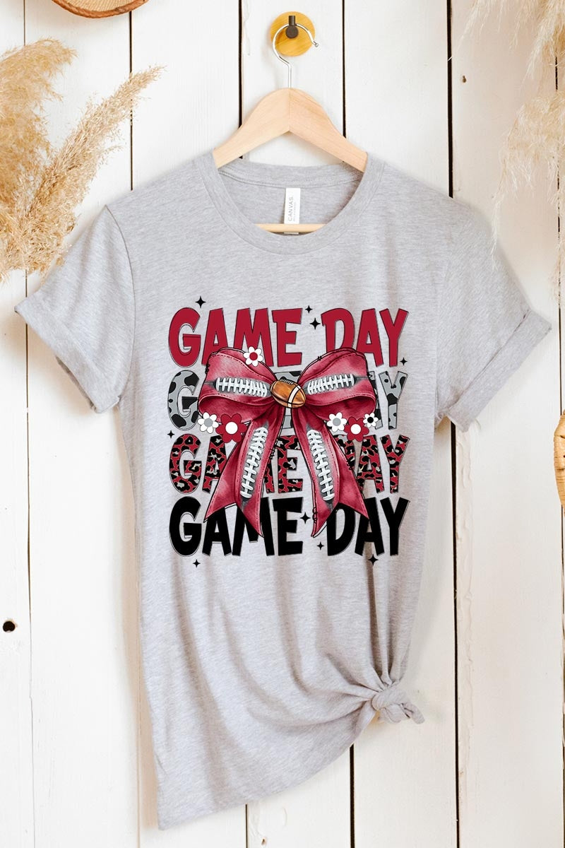 US3001P-E3093 Red Silver Football Game Day Bow Graphic Plus Tee $16