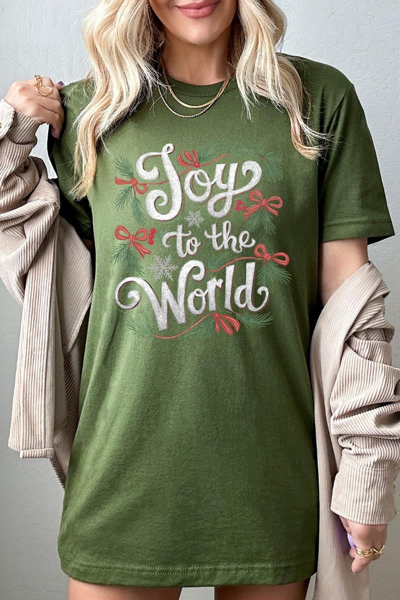 US3001-E3221 Joy to the World Christmas Graphic Tee $12.5