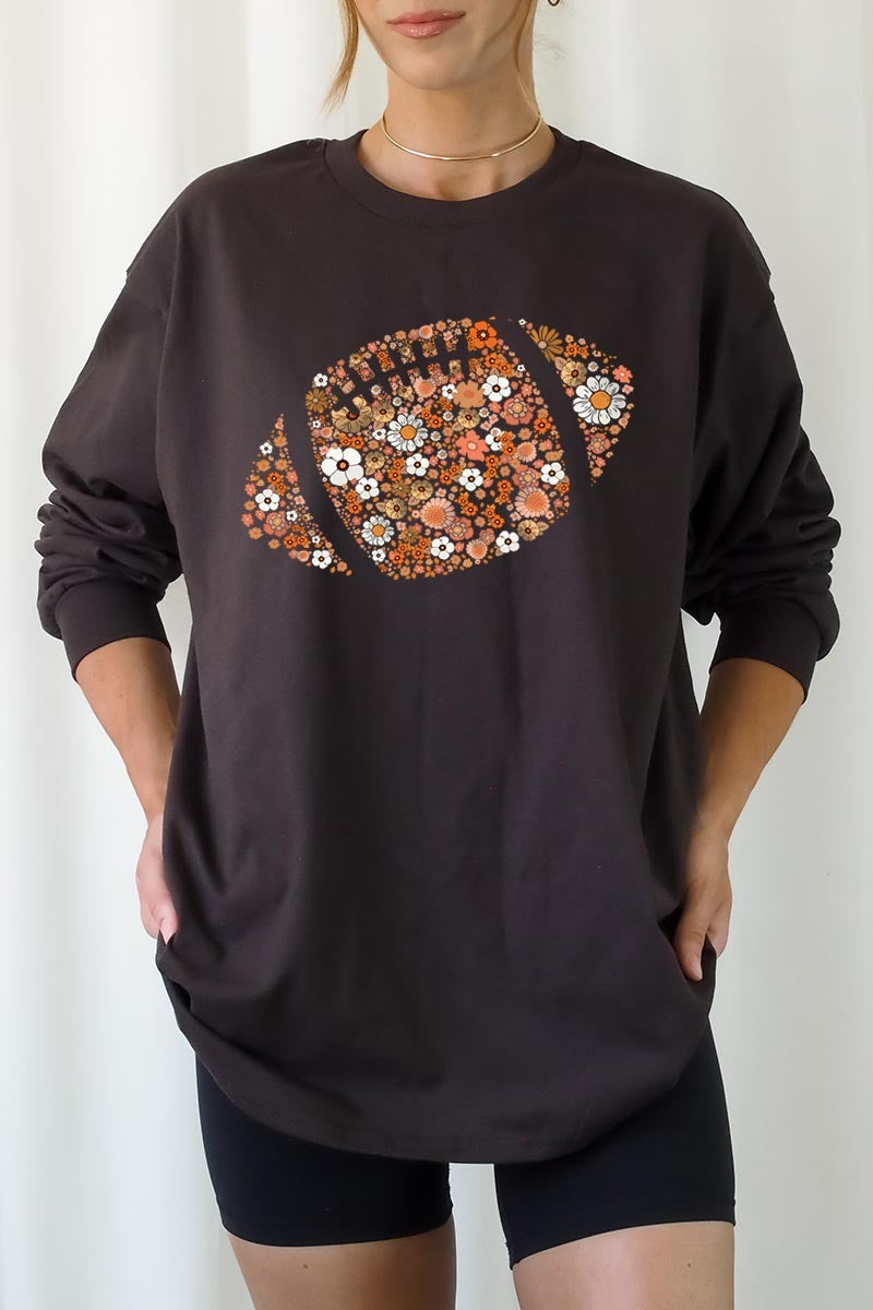UL240-E3133 Floral Football Graphic Long Sleeve Tee $13.75