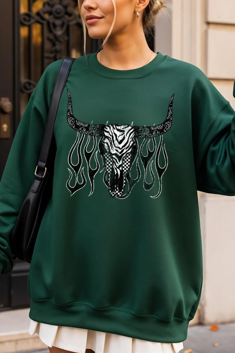 UL180-E3176 Western Bullskull Graphic Sweatshirt $20