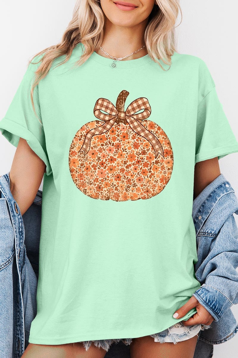 5000-E3135 Floral Fall Pumpkin Graphic Heavy Cotton Tee $9