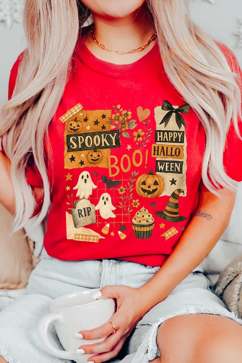 US3001P-E3084 Halloween collage Graphic Plus Tee $16