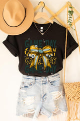 US3001-E3090 Yellow Football Game Day Bow Graphic Tee $12.5