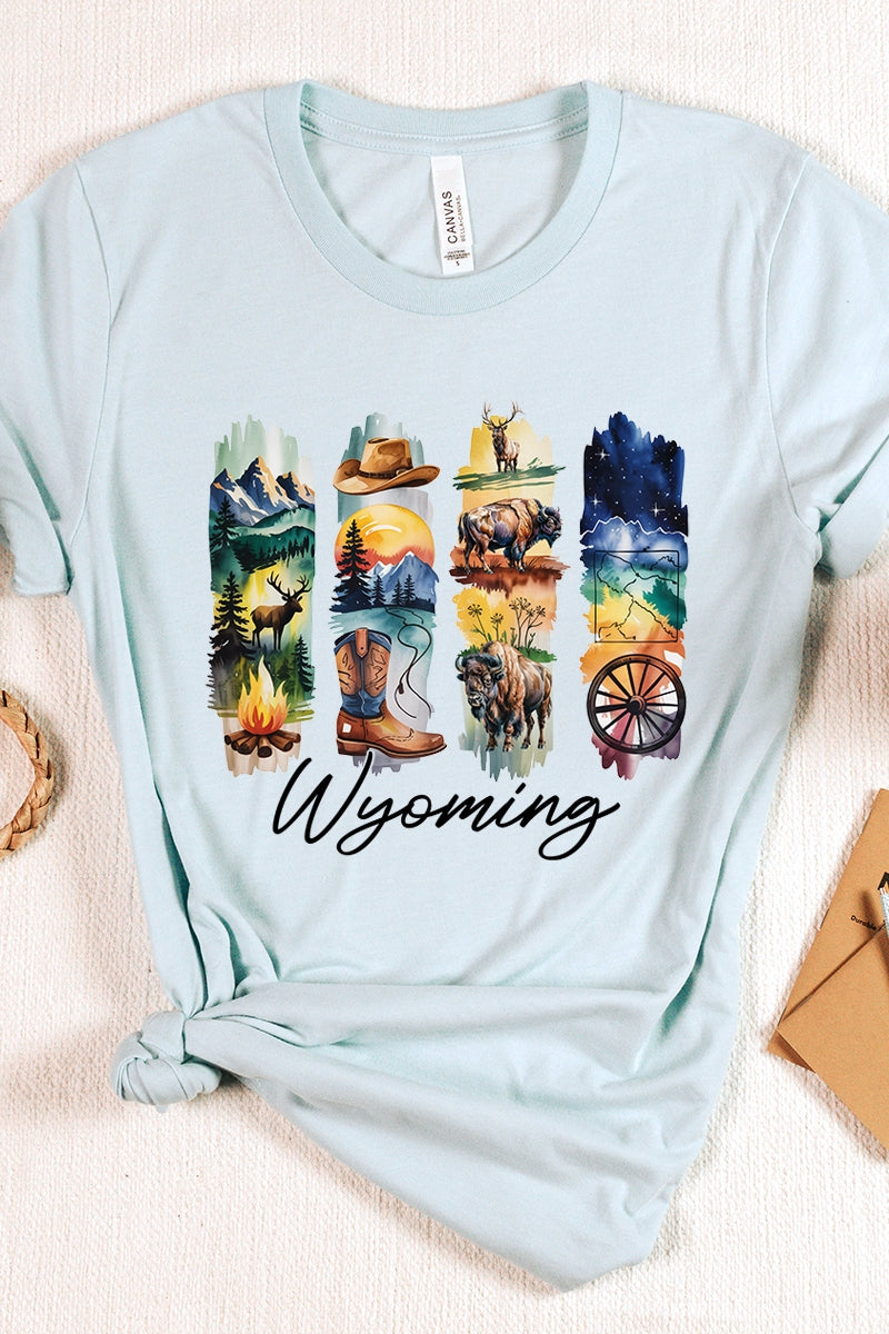 US3001-E3061WY Wyoming State Brushstroke Graphic Tee $12.5