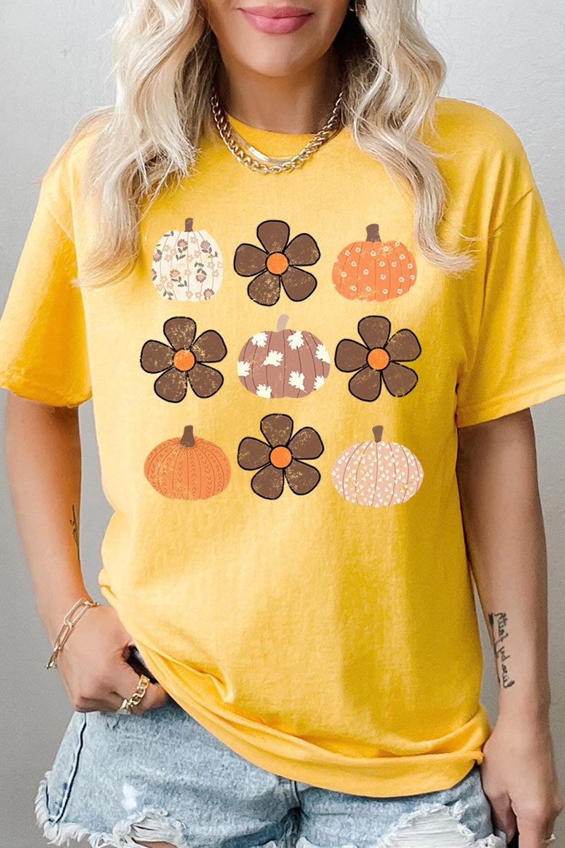 5000-E3117 Pumpkins & Flowers Fall Graphic Heavy Cotton Tee $9