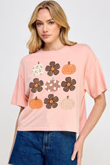 CTS-E3117 Pumpkins & Flowers Fall Graphic Relaxed Crop Top $11