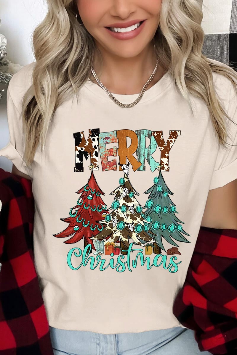 US3001-E3200 Merry Christmas Trees Graphic Tee $12.5