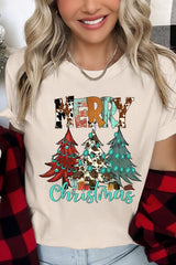 US3001P-E3200 Merry Christmas Trees Graphic Plus Tee $16