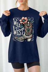 UL240-E3100 Wild West Cowgirl Boot Graphic Long Sleeve Tee $13.75