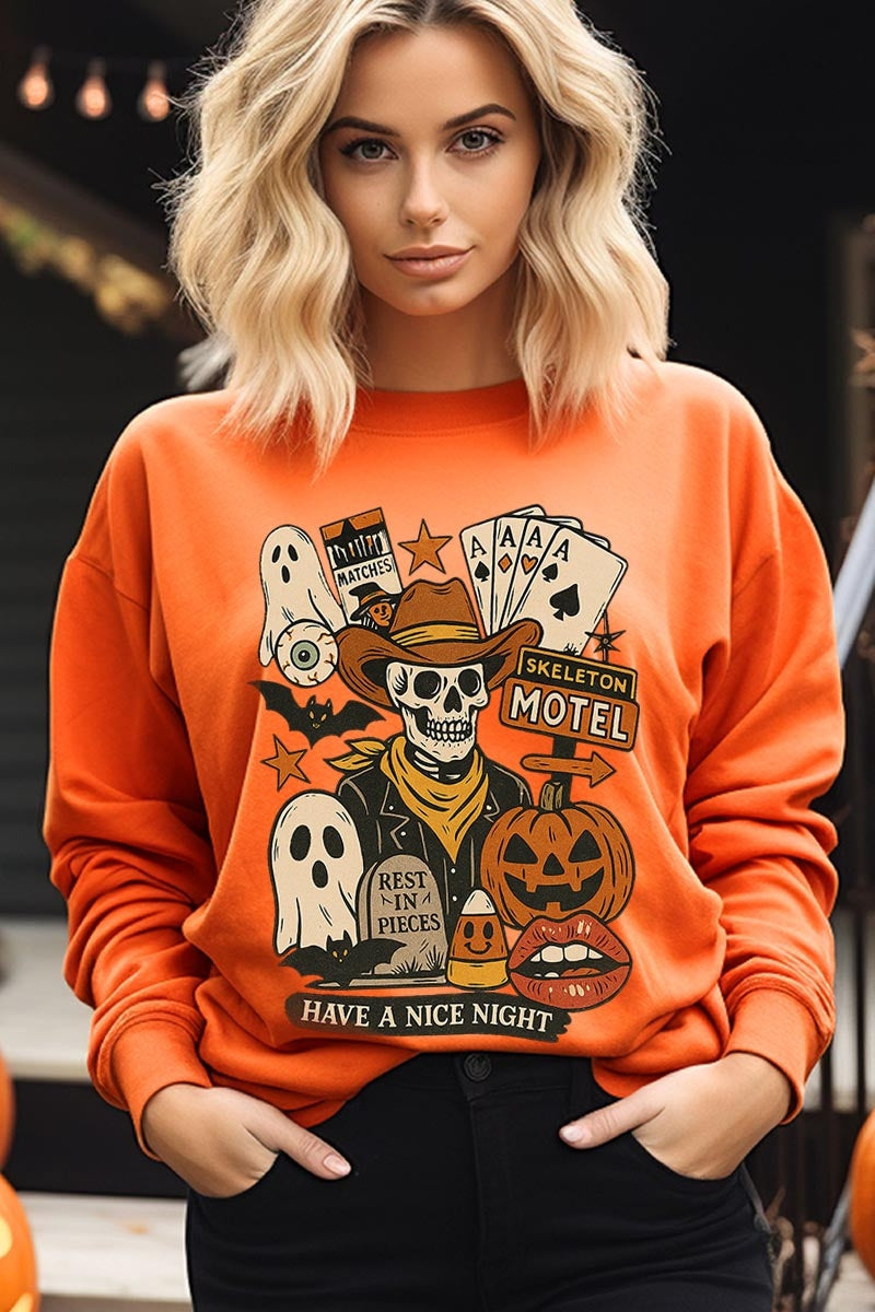 UL180P-E3107 Spooky Western Skeleton Graphic Plus Sweatshirt $25