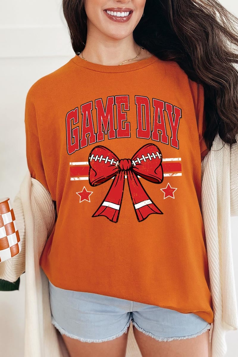5000P-E3062 Red Football Bow Graphic Plus Heavy Cotton Tee $12.75