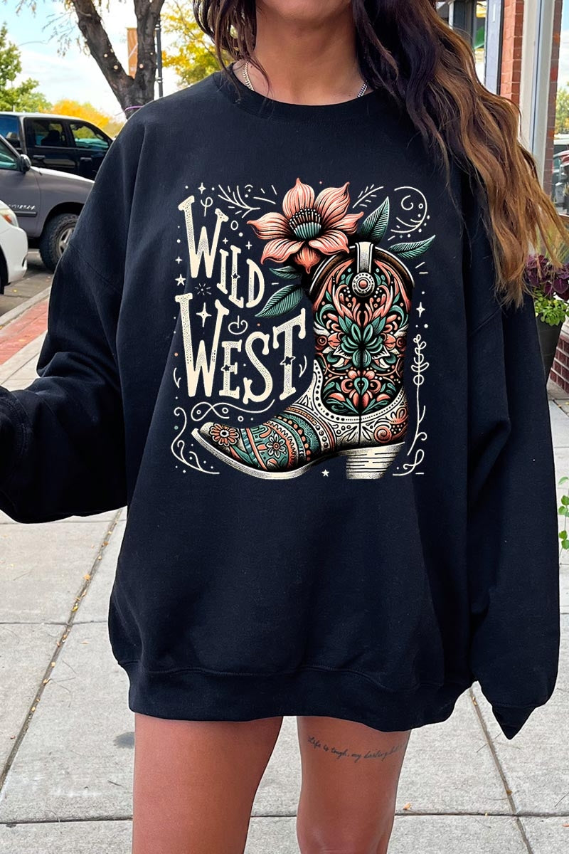 UL180-E3100 Wild West Cowgirl Boot Graphic Sweatshirt $20