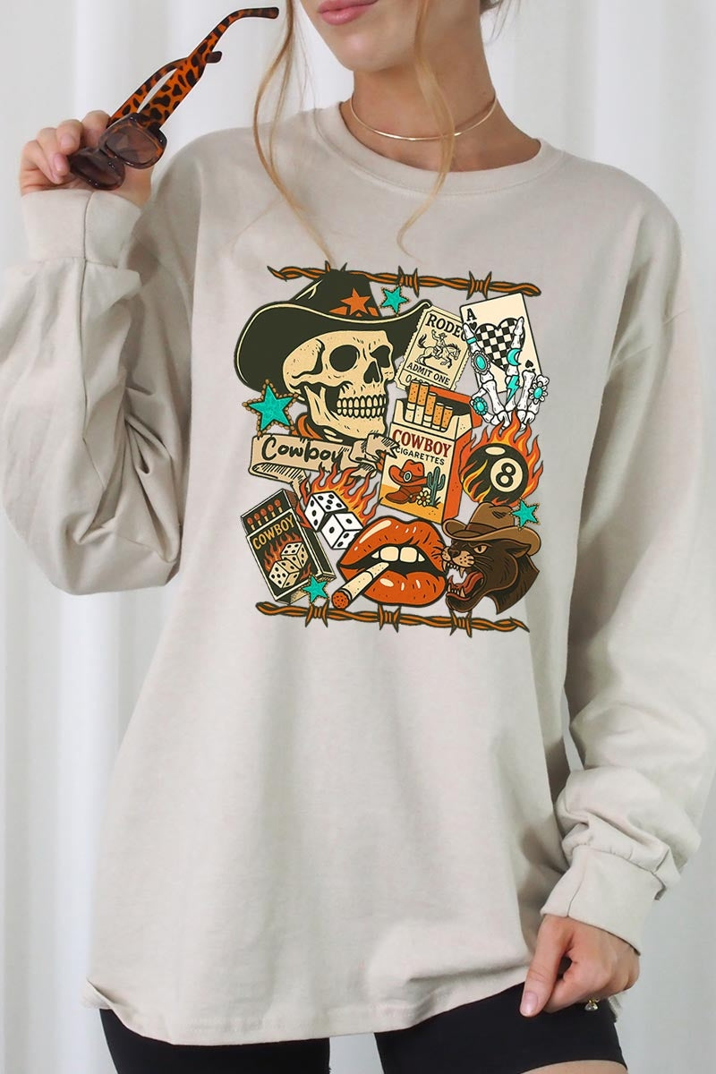 UL240P-E3096 Vintage Western Collage Plus Long Sleeve Tee $17