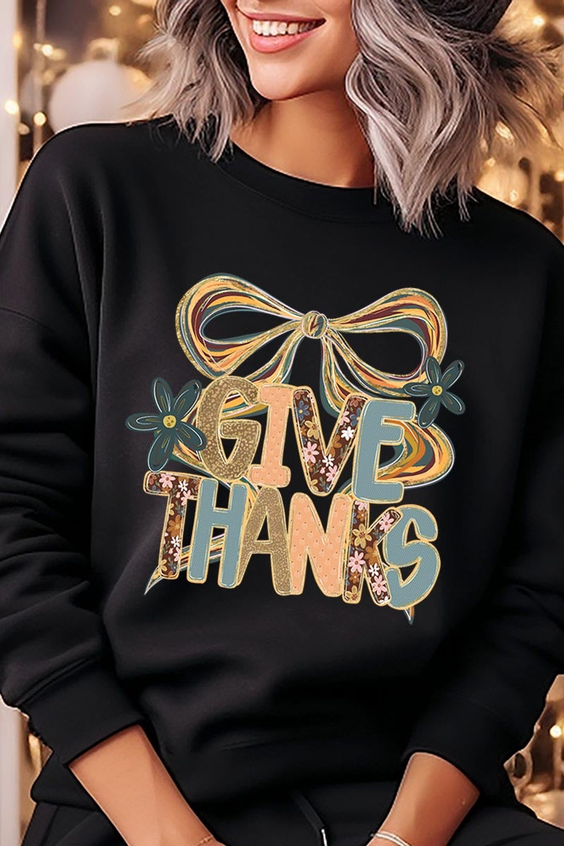 UL180-E3154 Give Thanks Bow Graphic Sweatshirt $20