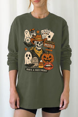 UL240-E3107 Spooky Western Skeleton Graphic Long Sleeve Tee $13.75