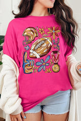 5000P-E3072 Retro Floral Football Graphic Plus Heavy Cotton Tee $12.75