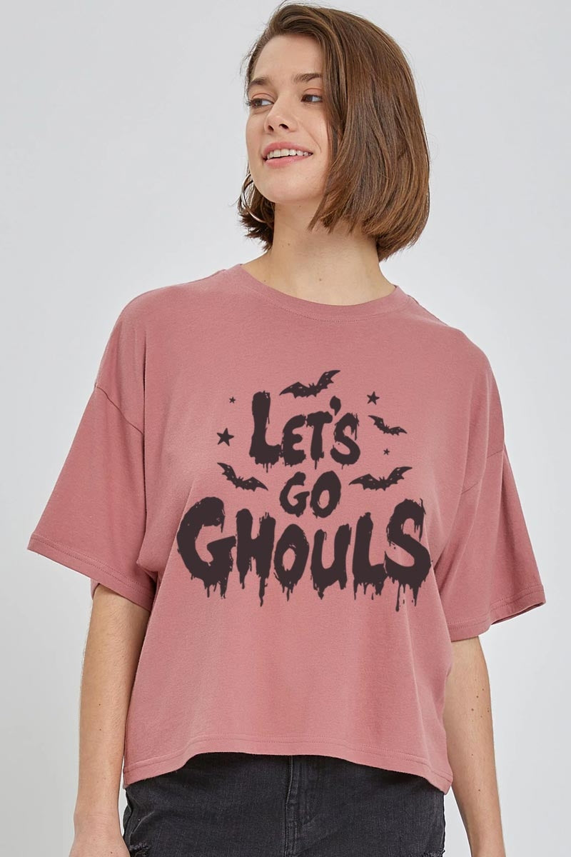 CTS-E3159 Letu2019s Go Ghouls Graphic Relaxed Crop Top $11