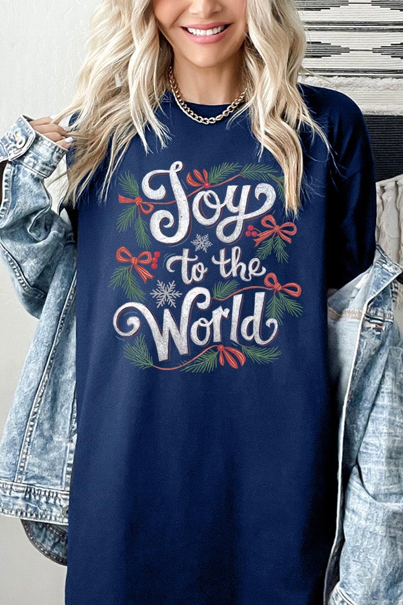 5000P-E3221 Joy to the World Christmas Graphic Plus Heavy Cotton Tee $12.75