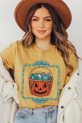 US3001-E3140 Halloween turquoise pumpkin Graphic Tee $12.5