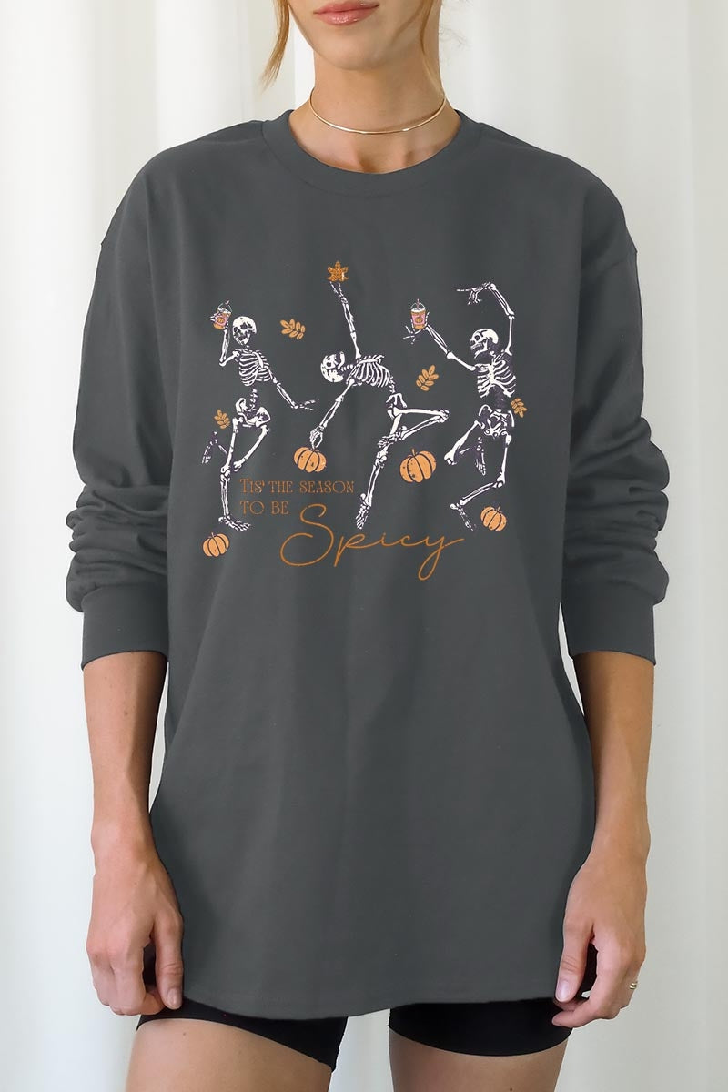 UL240P-E3123 Halloween Skeleton Graphic Plus Long Sleeve Tee $17