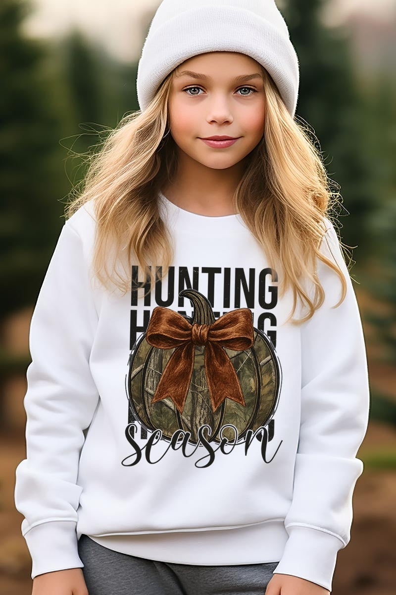 UL180B-E3190Z Hunting Pumpkin Bow Kids Graphic Sweatshirt $20