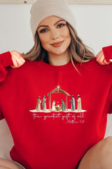UL180P-E3183 Nativity Gift Graphic Plus Sweatshirt $25