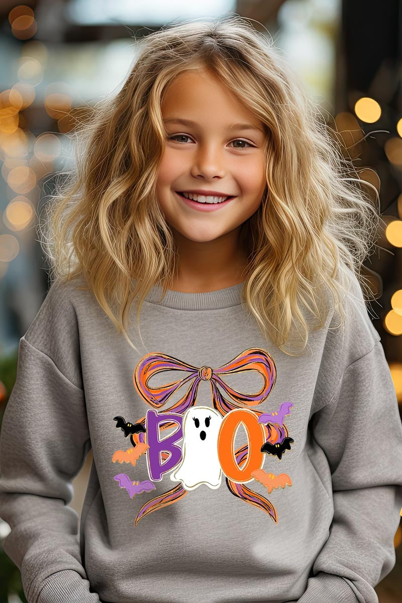 UL180B-E3120Z Boo Brushstroke Bow Kids Graphic Sweatshirt $20