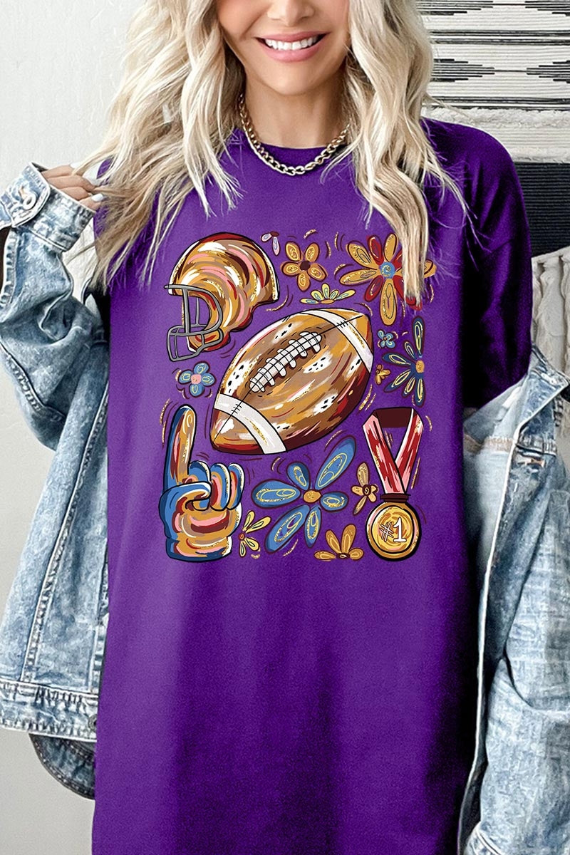 5000-E3072 Retro Floral Football Graphic Heavy Cotton Tee $9