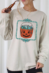 UL240P-E3140 Halloween turquoise pumpkin Plus Long Sleeve Tee $17