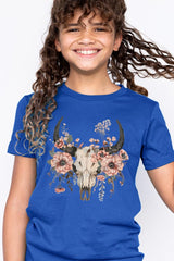 US3001Y-E3113Z Western Skull Floral Kids Graphic Tee $11