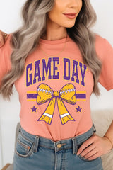 US3001P-E3063 Purple Game Day Football Bow Graphic Plus Tee $16