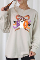 UL240-E3120 Boo Brushstroke Bow Graphic Long Sleeve Tee $13.75