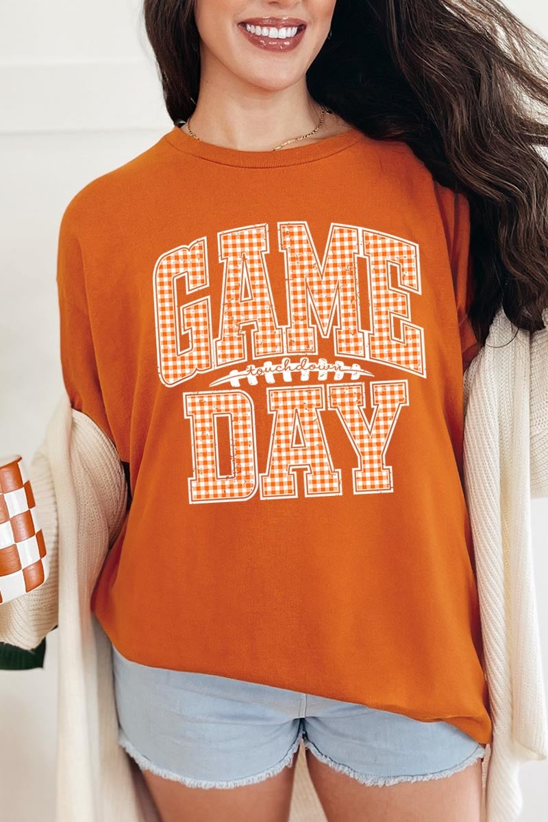5000P-E3129 Orange Gingham Game Day Plus Heavy Cotton Tee $12.75