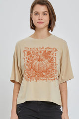 CTS-E3112 Fall Pumpkin Botanical Graphic Relaxed Crop Top $11
