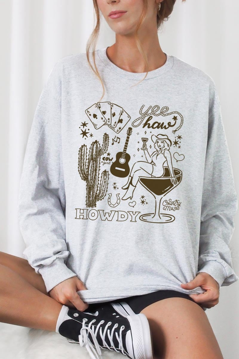 UL240P-E3097 Cowgirl Country Music Graphic Plus Long Sleeve Tee $17
