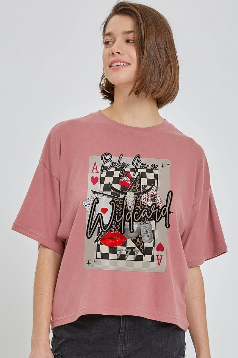 CTS-E3099 Retro Wildcard Graphic Relaxed Crop Top $11
