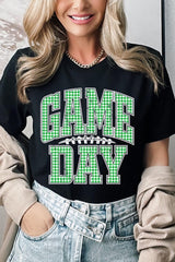 US3001P-E3128 Green Gingham Game Day Graphic Plus Tee $16