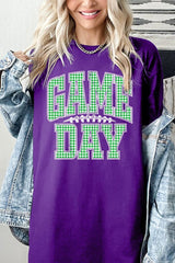 5000-E3128 Green Gingham Game Day Graphic Heavy Cotton Tee $9